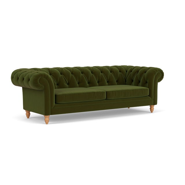 Harris Chesterfield 3 Seater - Forest Green - Matt Velvet