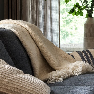 Textured Hand Woven Throw Ivory