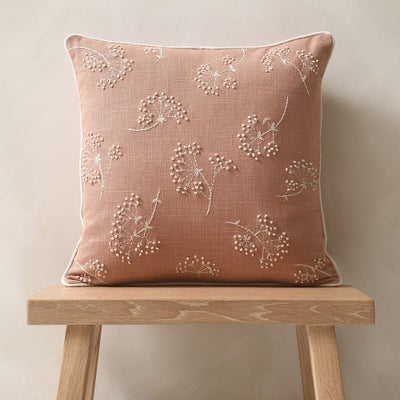 Cotton Slub Cushion with French Knots and Embroidery - Pale Old Rose