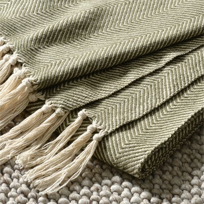 Herringbone Woven Throw Green 140x190cm