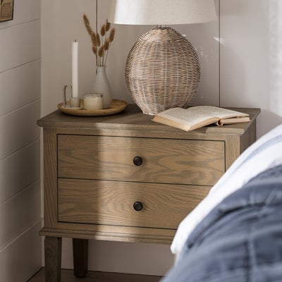 Wide 2 Drawer Bedside Table