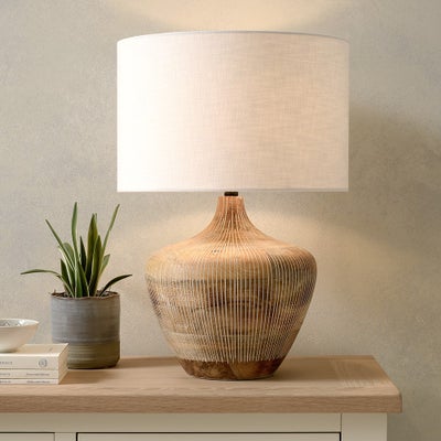 Manaia White Wash Textured Wood Table Lamp