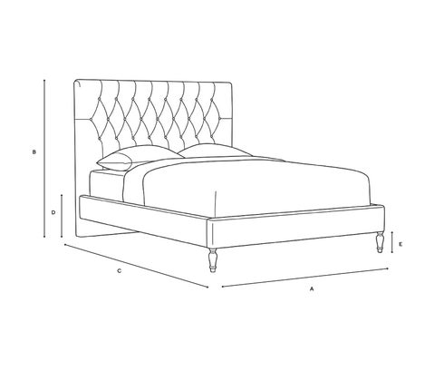 King Size Classic Bedstead - Dusky Rose - Eco Chenille - Line Drawing
