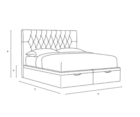 Super King Ottoman Storage Bed - Indigo - House Linen Mix - Line Drawing