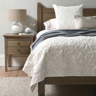Floral Trail Embroidered Bed Throw White
