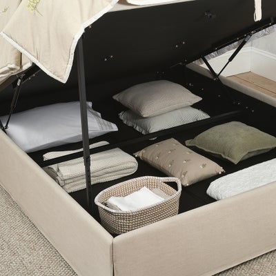 Super King Ottoman Bed - Natural - House Linen Mix
