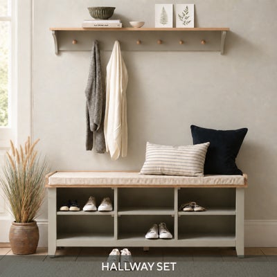 Large Open Shoe Bench and Peg Shelf Set