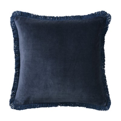 Cotton Velvet Fringed Cushion - Nights Sky