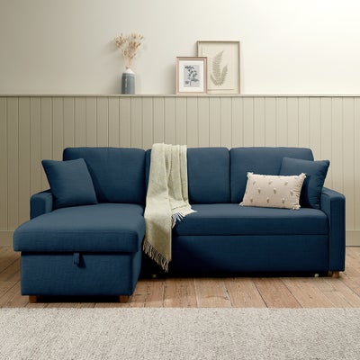 Baxter - Storage Chaise Sofa Bed 3 Seater - Indigo - House Linen Mix
