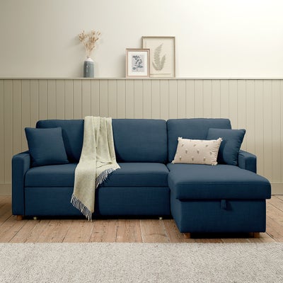 Baxter - Storage Chaise Sofa Bed 3 Seater - Indigo - House Linen Mix