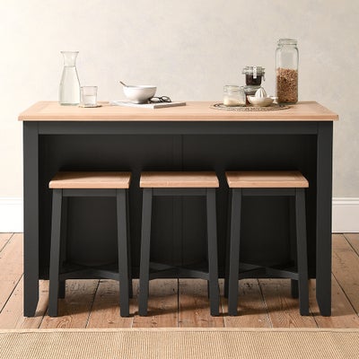 Breakfast Bar Island with Stools Set