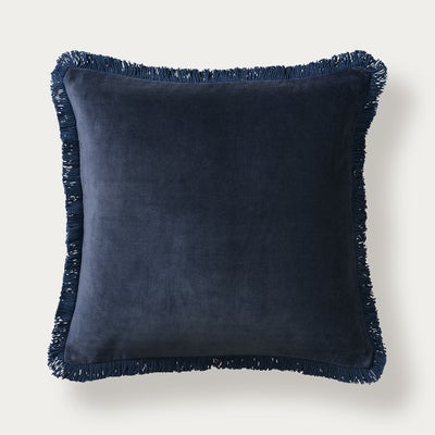Cotton Velvet Fringed Cushion - Nights Sky