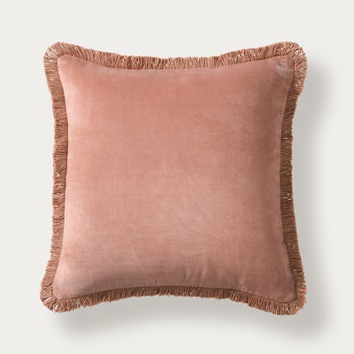 Cotton Velvet Fringed Cushion - Rose