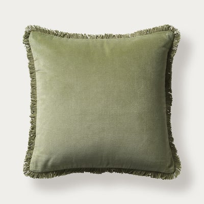 Cotton Velvet Fringed Cushion - Apple