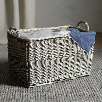 Large Antique Wash Rectangular Hessian Lined Basket
