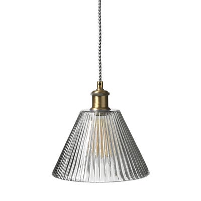 Eliza Ribbed Antique Brass Glass Pendant