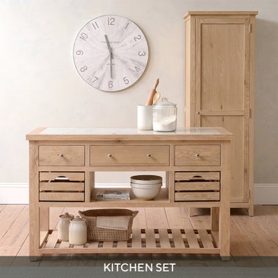 Kitchen Island and Shaker Cupboard Set