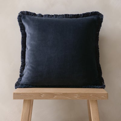Cotton Velvet Fringed Cushion - Nights Sky