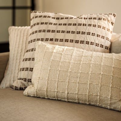 Check Hand Woven Cushion Ivory