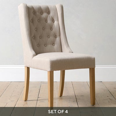 Winged Buttoned Chair - Stone - Set of 4