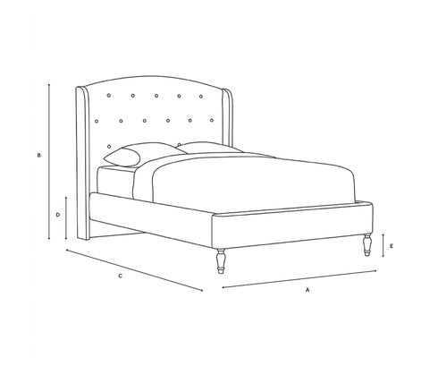 Double Classic Bedstead - Dusky Rose - Eco Chenille - Line Drawing