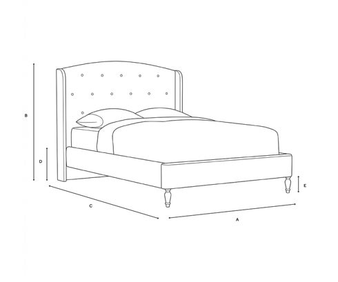King Size Classic Bedstead - Moss - Eco Chenille - Line Drawing