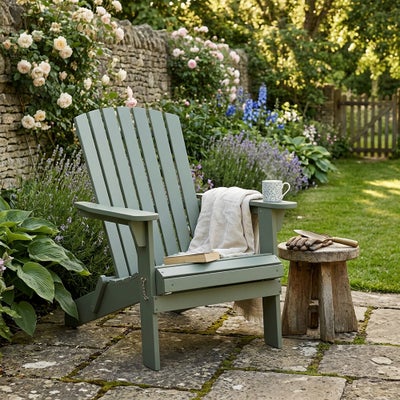 Painted Garden Lounge Chair and Footstool Set
