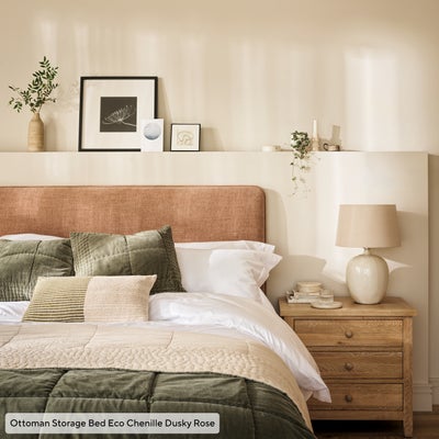 Super King Ottoman Storage Bed - Dusky Rose - Eco Chenille