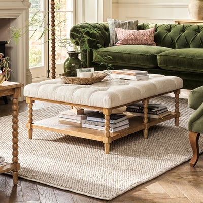 Large Upholstered Coffee Table with Shelf