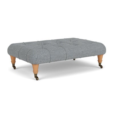 Foot Stool - Navy - Herringbone Weave