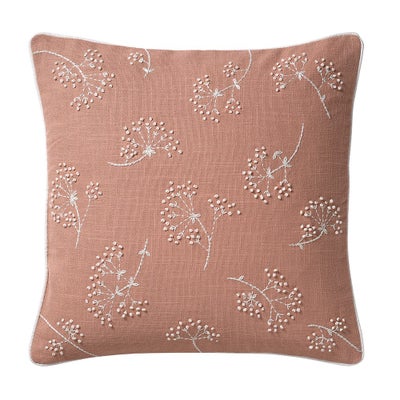 Cotton Slub Cushion with French Knots and Embroidery - Pale Old Rose