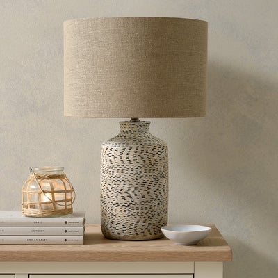 Atouk Textured Natural and Black Stoneware Table Lamp
