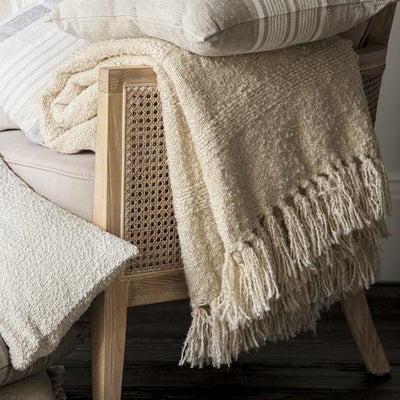 Textured Hand Woven Throw Ivory