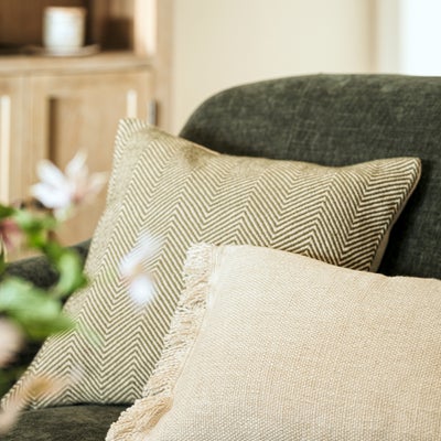 Herringbone Woven Cushion Green