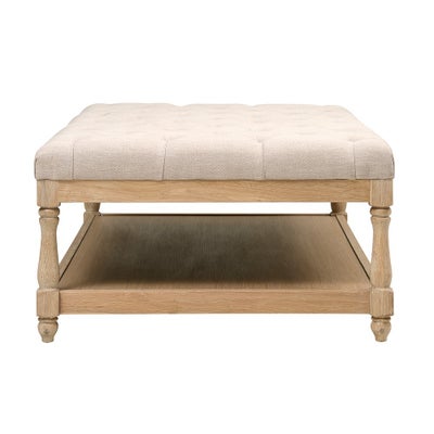 Rectangular Coffee Table with Shelf- Stone Linen
