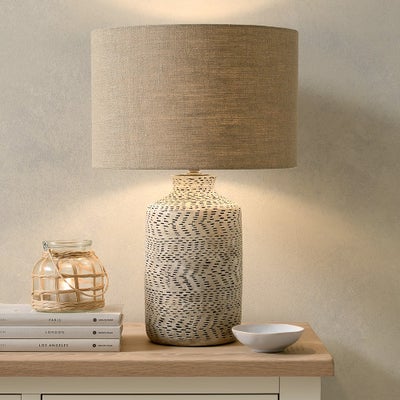 Atouk Textured Natural and Black Stoneware Table Lamp