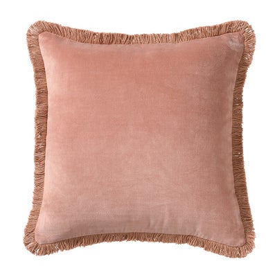 Cotton Velvet Fringed Cushion - Rose